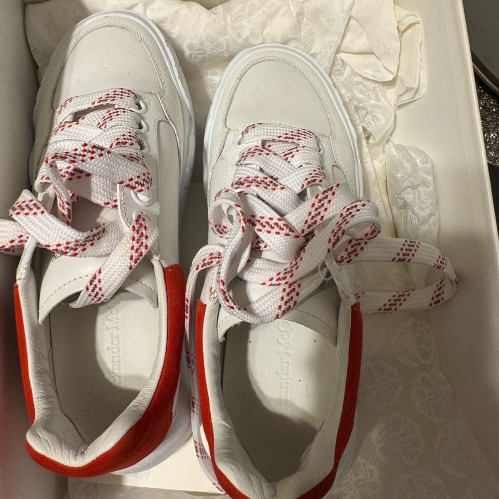Alexander McQueen White and Red Athletic Shoes with Chunky Sole